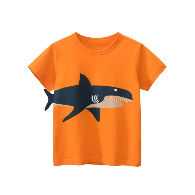 2024 Trendy Summer Children\'s Clothing New Boys Short Sleeve T-Shirt 3D Cartoon Shark Print Tops Tees Kids Clothes Dropshipping