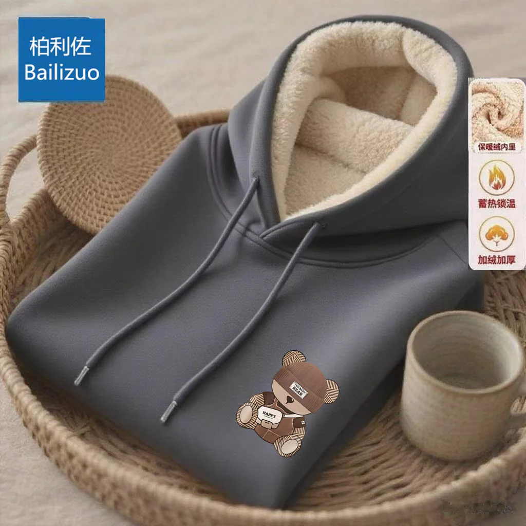 معطف فرو خروف للحماية من الشتاء وحفظ الدفء، سويت شيرت رجالي مع حشوة مضافة وقميص بلوفر سميك بغطاء للرأس