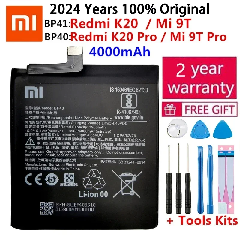 

Xiao Mi 100% оригинальный аккумулятор BP41 BP40 для Xiaomi Redmi K20 Mi 9T Pro Mi9T K20Pro 4000 мАч аккумулятор для телефона большой емкости