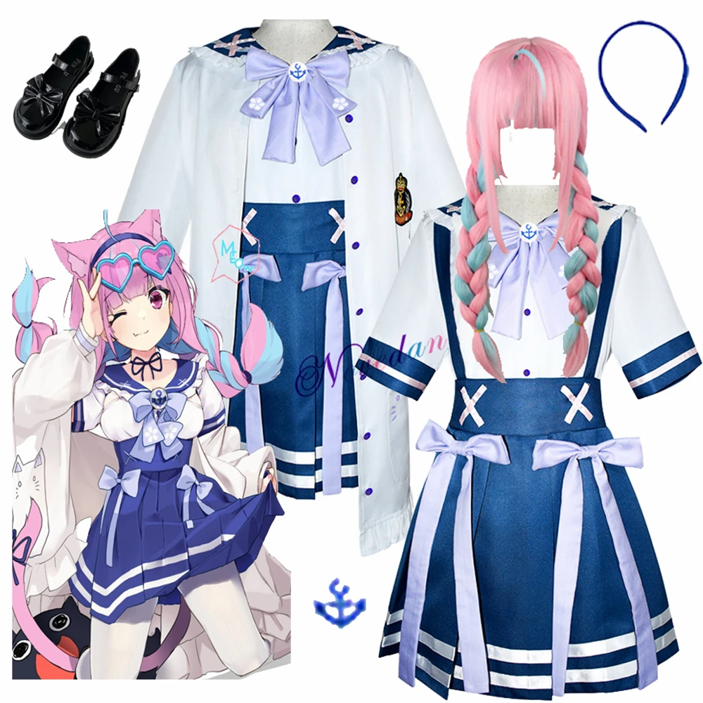 Minato Aqua Cosplay Costume Anime VTuber Hololive Man Woman Coat Dress Skirt Carnival Loli Lolita Sailor JK School Uniform Wig