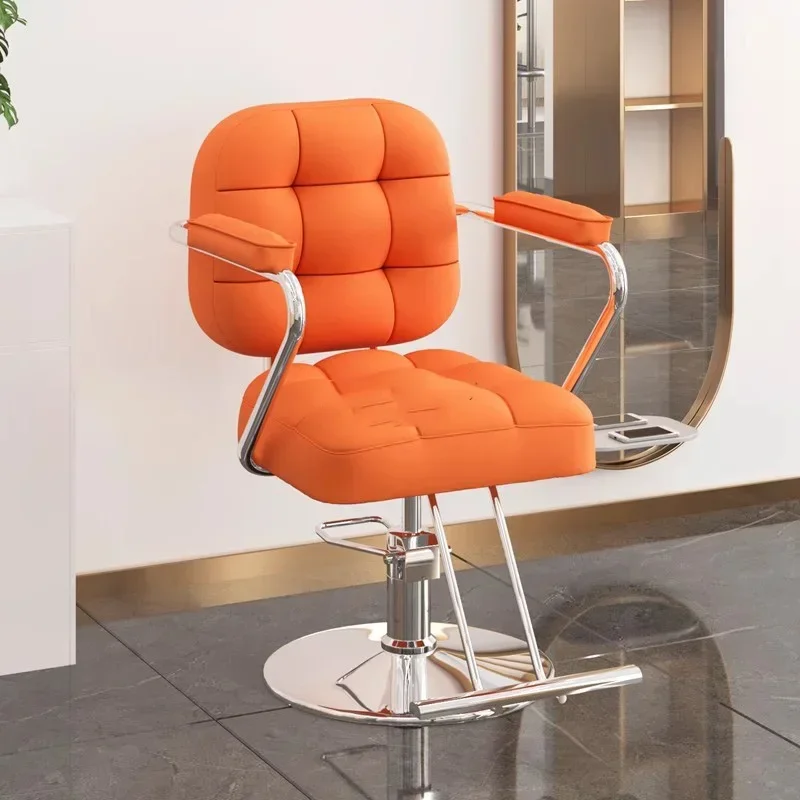 Aesthetic Leather Salon Chair Iron Beauty Barber Swivel Hairdressing Salon Chair Hidraulic Leg Cadeira De Barbeiro Furniture