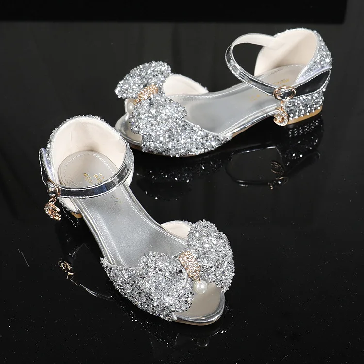 Girls Sandals Children\'s Crystal High Heels Fashion Soft Soles Kids Wedding Party Shoe Sparkling Rhinestone Princess Dance Shoes