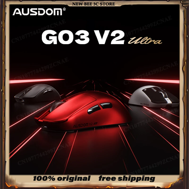 

НОВАЯ Беспроводная игровая мышь AUSDOM G03 V2 Ultra с тремя режимами, легкая, с аккумулятором 800 мАч, длительным временем автономной работы, флагманский сенсор PAW3950MAX, поддержка 8K, двойная нить оптической линзы 54L15