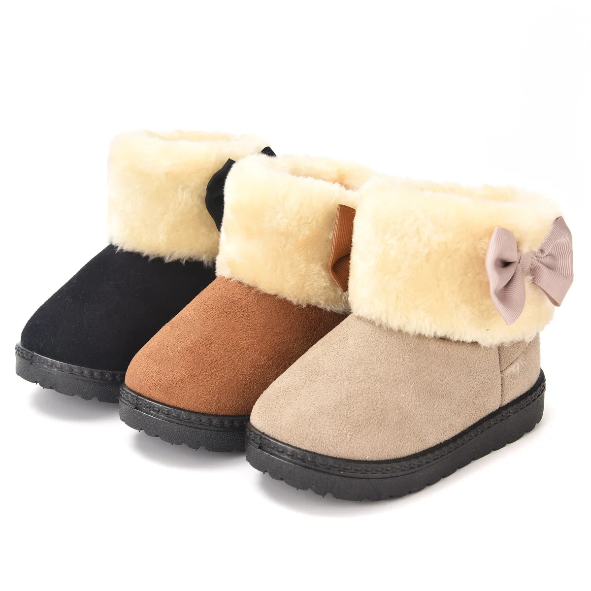 New Kids Winter Soft-Soled Snow Boots with Bow Casual Tie Boys Girls Thick Warm Cotton Boots Baby Casual Outdoor High-Top Shoes