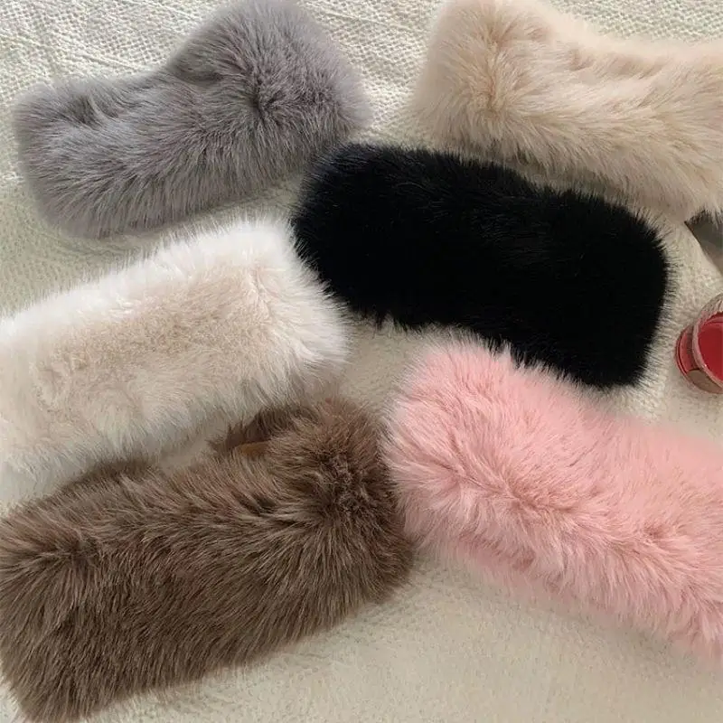 

New Winter Fluffy Fur Head Cover Ski Cap Thickened Lmitation Fur Empty Hat Outdoor Windproof Ear Warmer Plush Solid Headband