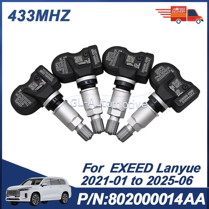 

4 шт. 802000014AA Датчик давления в шинах TPMS для EXEED Lanyue 2021-2025 433 МГц