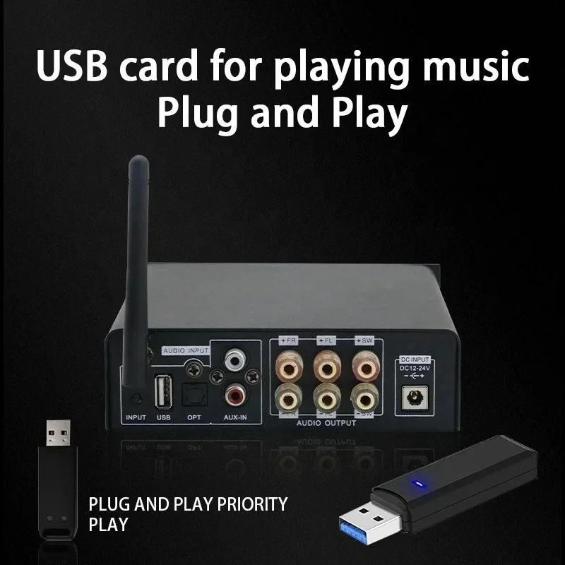 2025 Home Integrated Digital Amplifier Mini Hi-Fi Wireless BT 5.0 Stereo Audio 2 Channel Amp Receiver with Power Supply