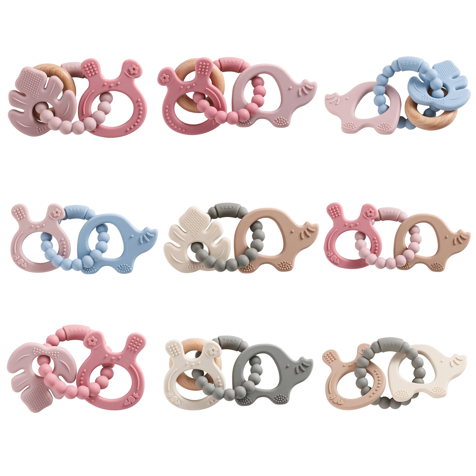 1pc Baby Teether Silicone Bracelet Teething Toys BPA Free Silicone Nursing Teething Toys for Toddler Wooden Ring for Infant Toys