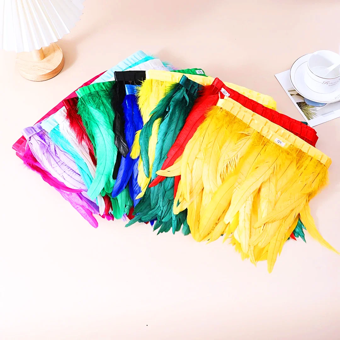 

10Yard Natural Rooster Tail Feathers Trims Fringe Plumas 20-25cm/8-10Inch Wedding Party Dress Decoration Needlework Accessories