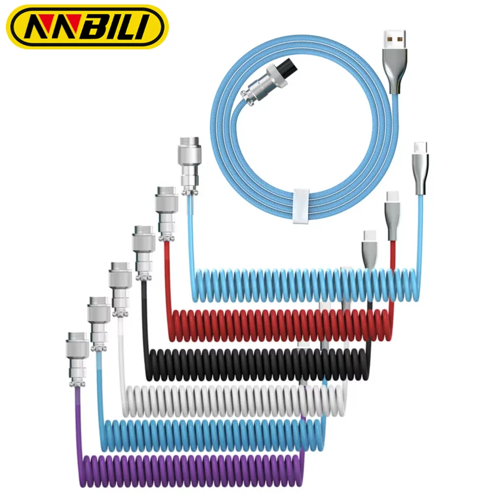 NNBILI Type C Mechanical Keyboard Coiled Cable USB Keyboard Wire Mechanical Keyboard Aviator Desktop Computer Aviation Connector