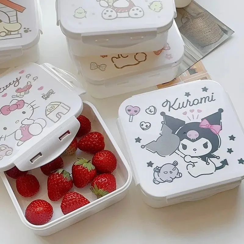 

Hello Kitty Storage Box Anime Dessert Container Cute Pochacco Fresh-keeping Box Kuromi Desktop Clutter Organizer