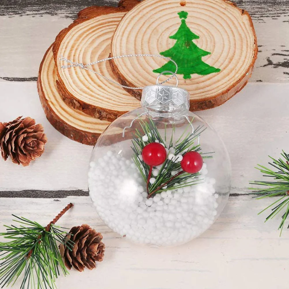 Christmas Bulbs Ball Flat Ball DIY Hanging Decoration Macaron Transparent Hollow Christmas (60mm Ball) 12pcs