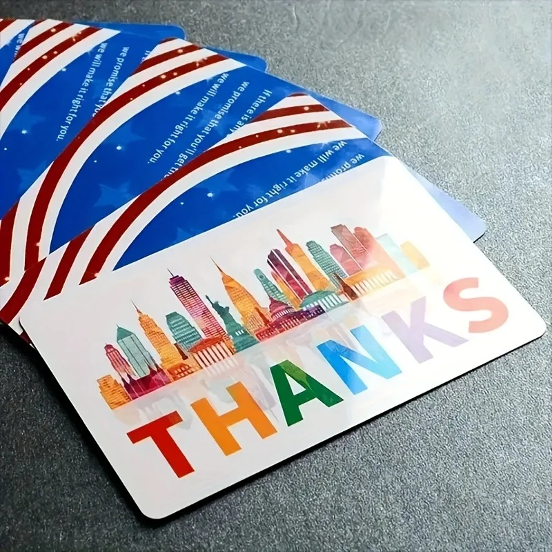 

Personalized PVC Thank You Cards Colorful City Design Custom Logo Printing Waterproof Appreciation Cards for Customer