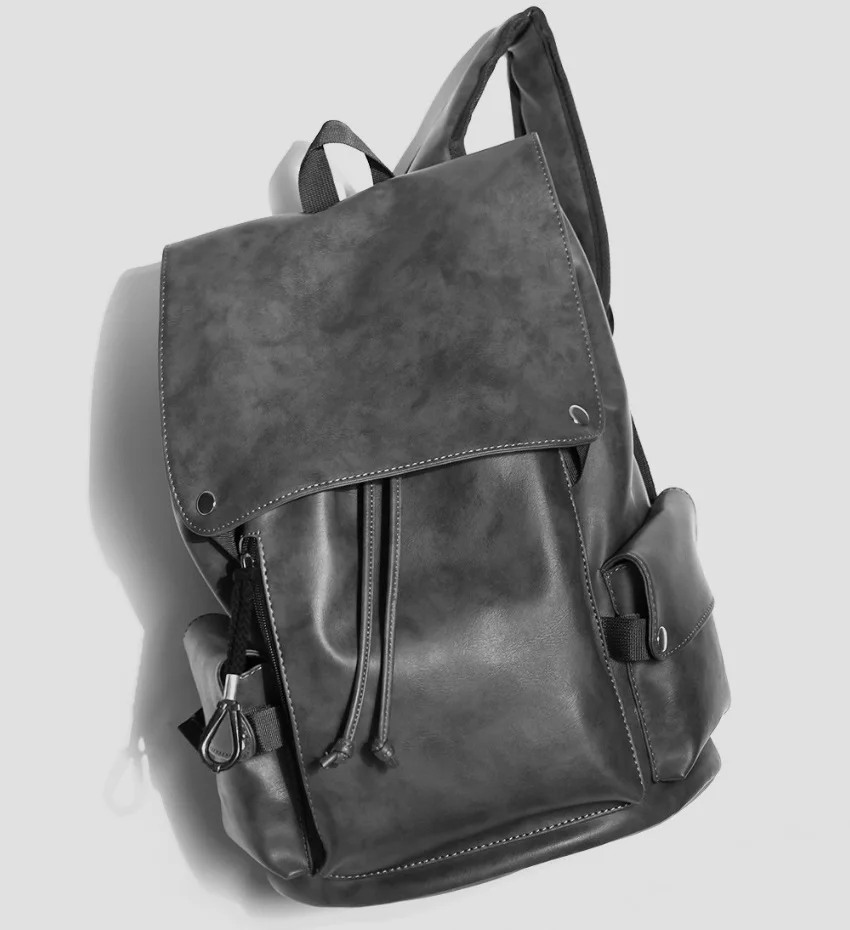 Drawstring 남자 노트북 배낭 패션 남자 여행 가방 가죽 남성 학교 가방