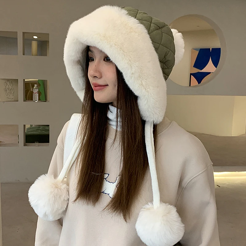 Winter Warm Hat Plush Thicken Windproof Ear Protection Cap Outdoor Cold Proof Pullover Hat For Women