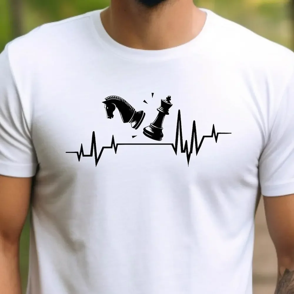 Juego de ajedrez con latido del corazón, camiseta, pieza de juego, papá, amante divertido