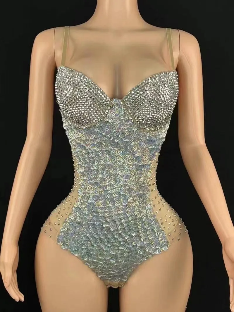 

Skin tone full of diamonds, illusion, luxurious sequins, dance troupe, bar, birthday party dress, rhinestone