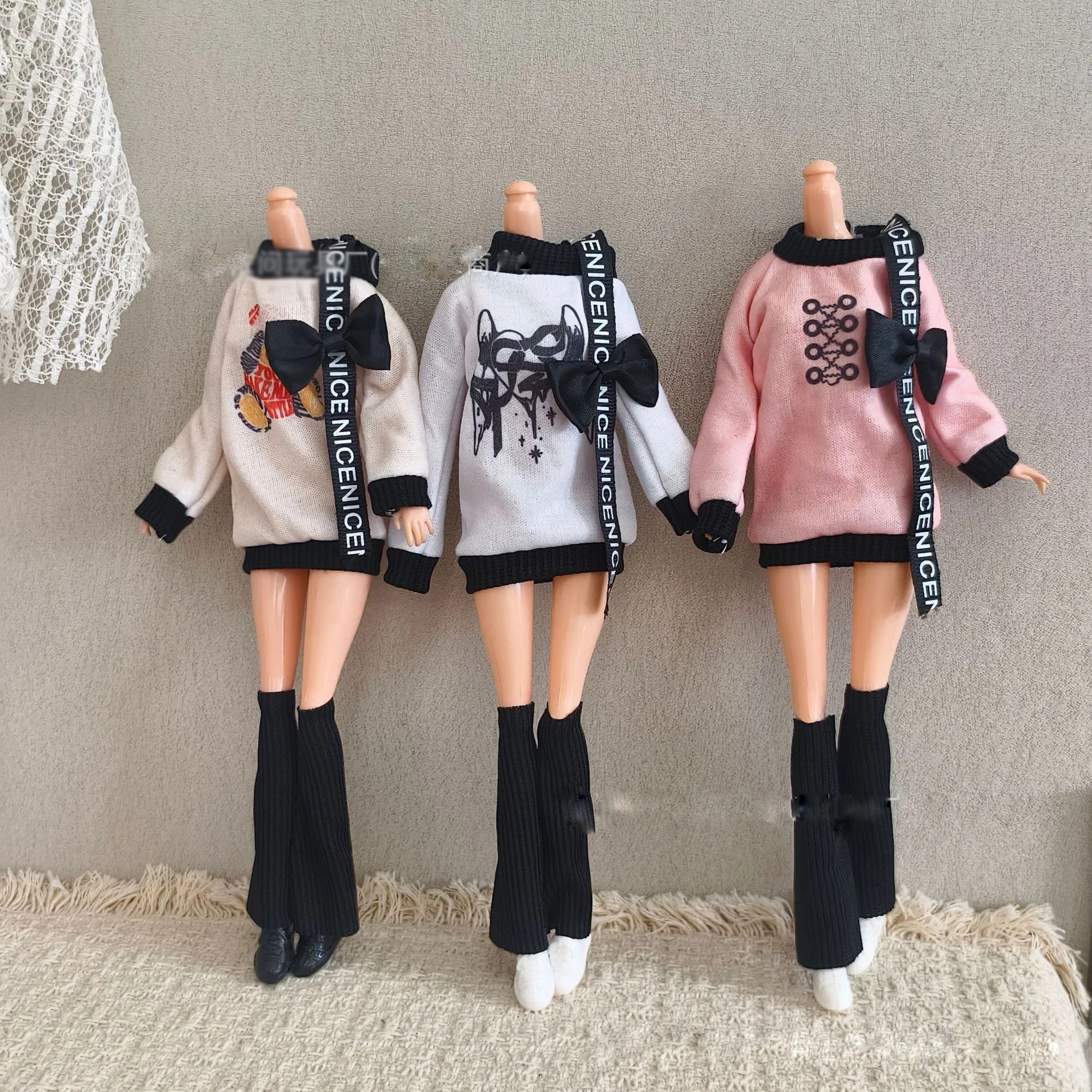30cm Supermodel Doll Clothes Accessories Fashion Winter Princess Doll Sweatshirt+Knee-High Socks Set For 1/6 Babi Doll Dress Up