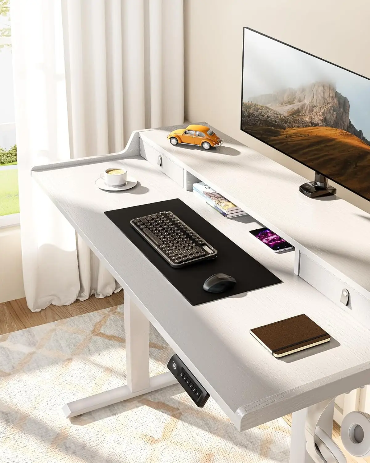 

Electric Standing Desk with Drawers, 48″ x 24″ Gaming Table Compatible Monitor Stand, Stand up Desks, Home Office