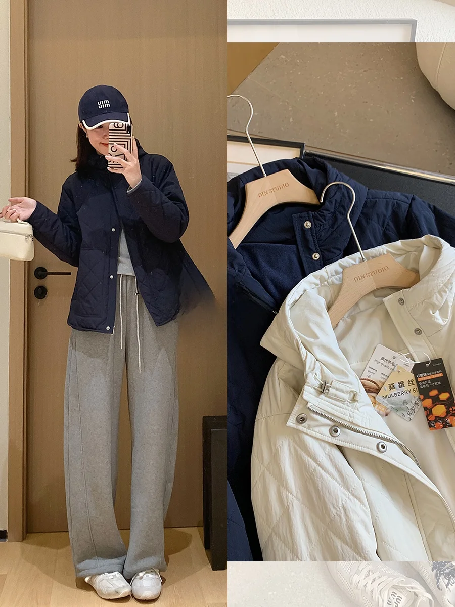 

aphene Wool Silk Cotton Jaet Hooded Thiened Loose Women's Outerwear Straight Cut Long Sve Zipper Closure Color