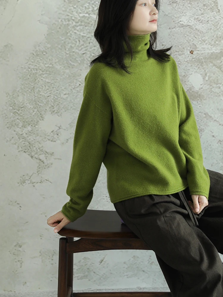 

High Ne Camere Sweater Women's Base Layer irt Loose Fit Long Sve Autumn Winter White Inner Wear Comfortable Wool Blend