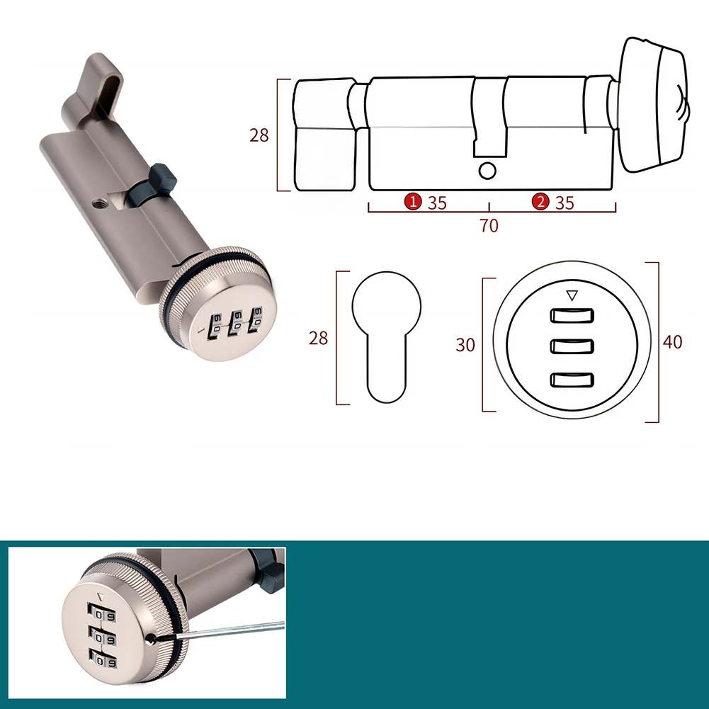 1 шт. механический комбинированный дверной замок, цилиндр 70 мм, замок с ручкой и 3-значным паролем для деревянных дверей, толщина 30-50 мм