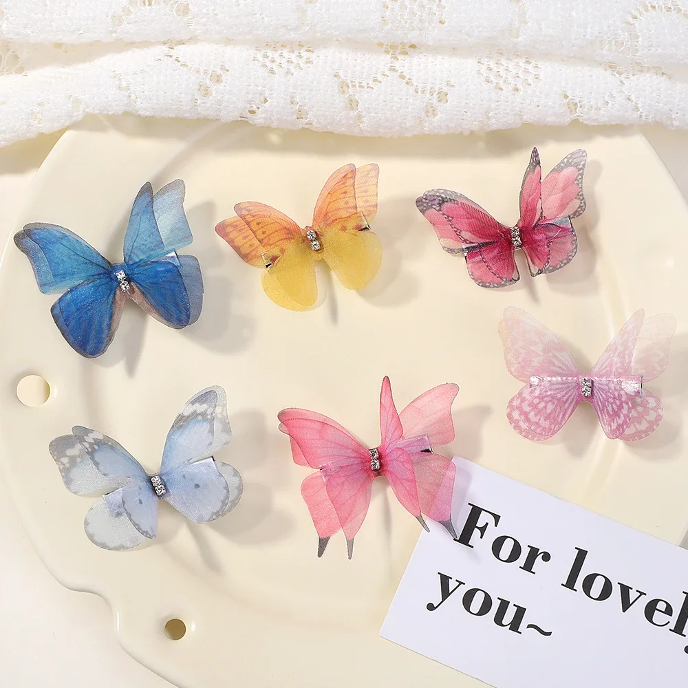 

5pcs/set Cute Mesh Double-layer Simulation Butterfly Hairpins for Lovely Girls Princess Colorful Gradient Headwear Hair Clips