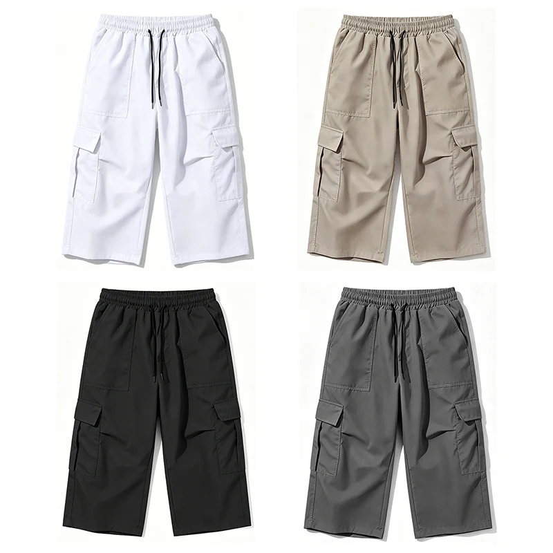 2026 New Men Multi Pocket Cargo Capri Shorts Loose Fit Daily Street Travel Outdoor Casual Drawstring Waist Cropped Short Pants view 6