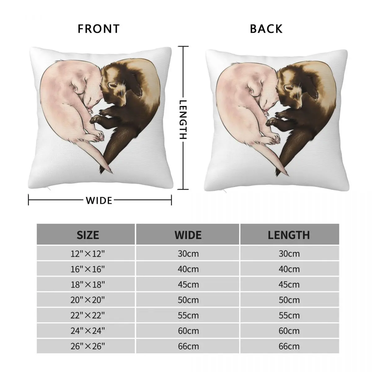 Ferret Love Square Pillowcase Polyester Linen Velvet Creative Zip Decor Sofa Seater Cushion Cover