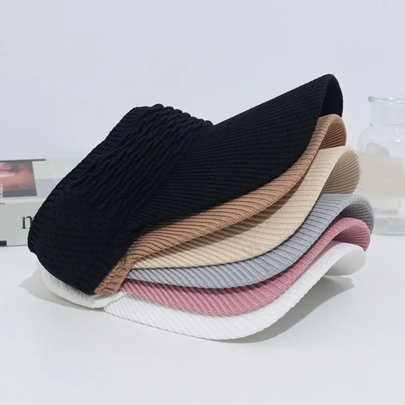 New Fish Scale Knitted Sun Hat Breathable Simple Color Sunscreen Empty Top Hat For Women Men Outdoor Summer Visor Cap