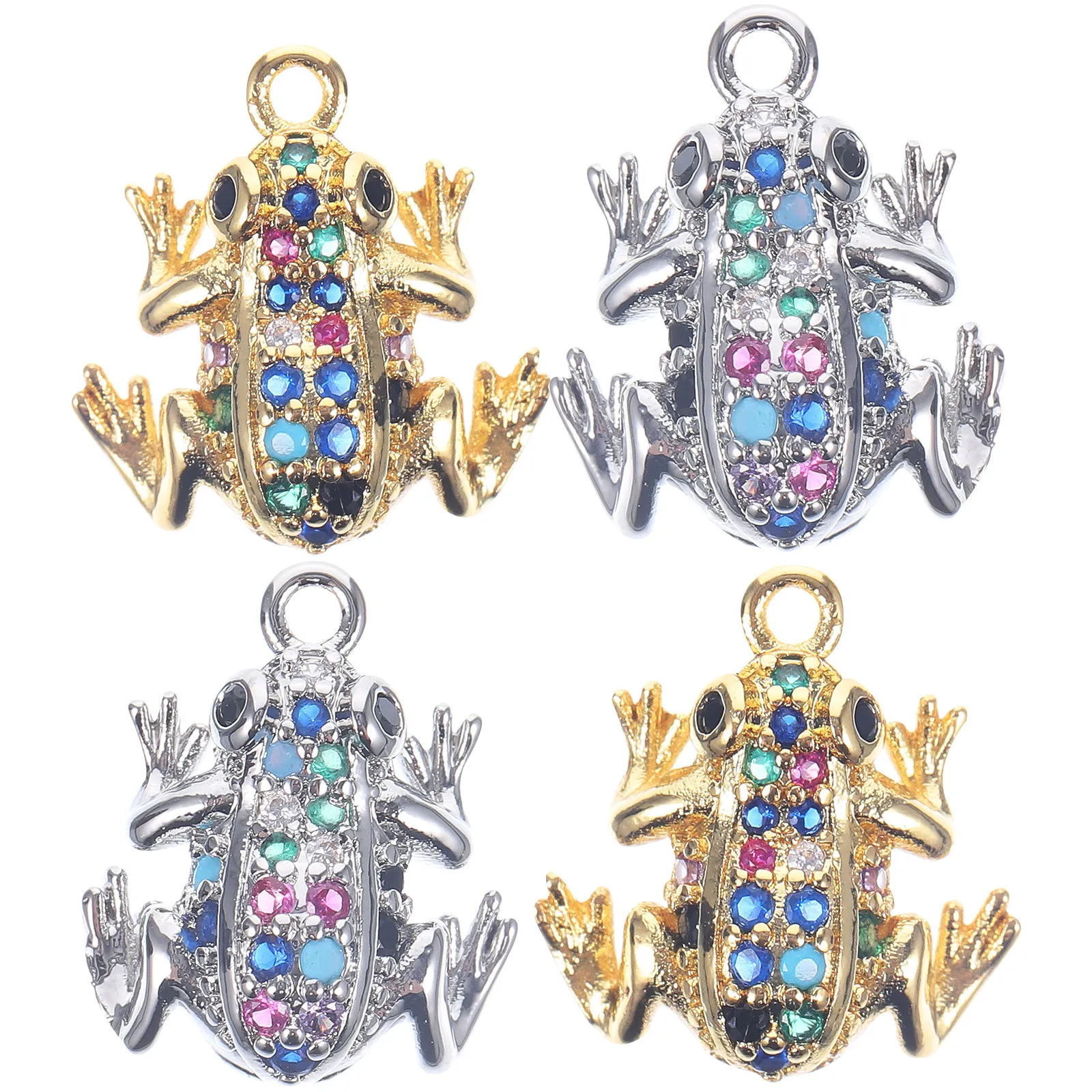 

4Pcs Colorful Rhinestone Frog Charms Metal Pendant Mini DIY Jewelry Making Accessories Necklace Keychain Ornament Decoration