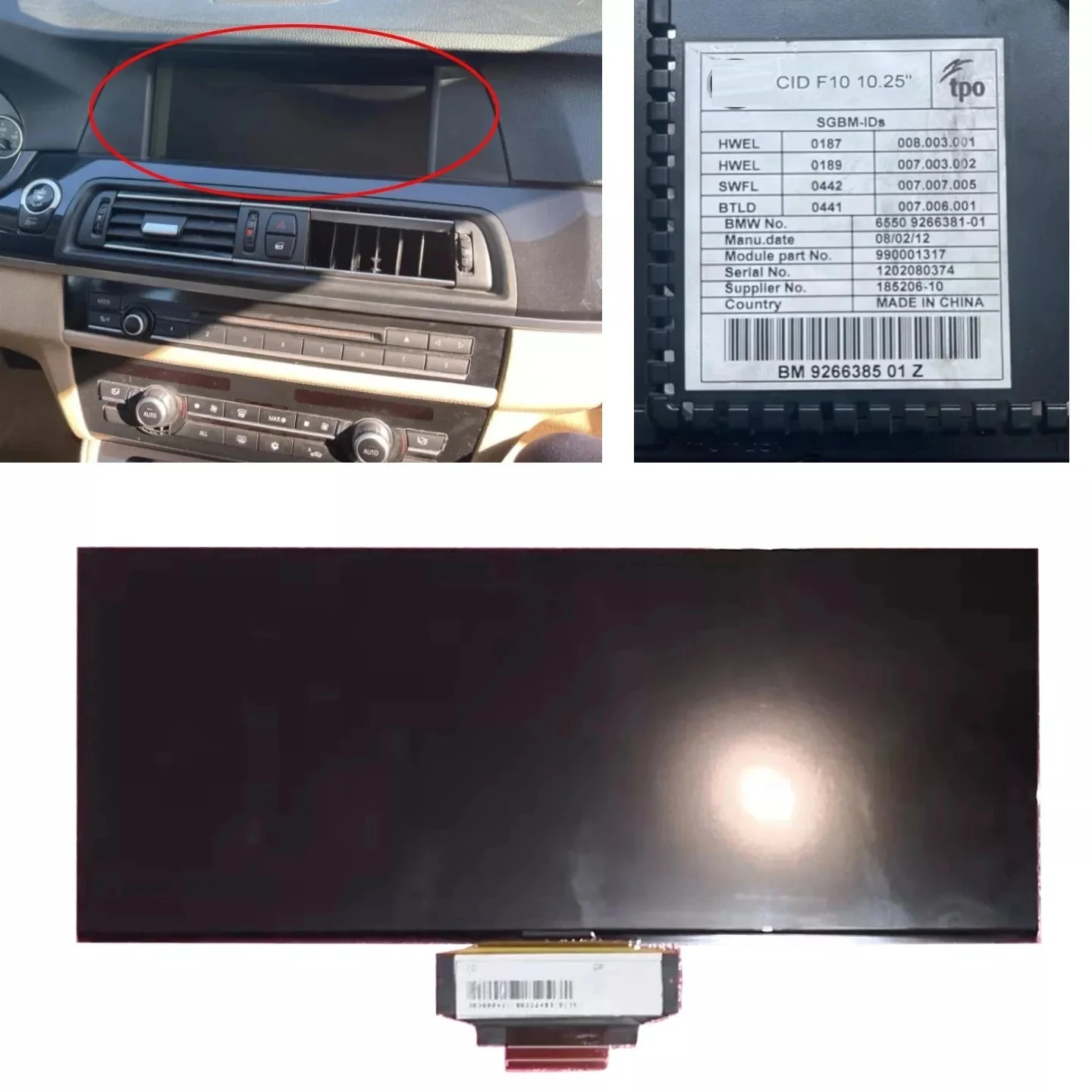 Imagem -01 - Monitor Lcd para Bmw Série Cic Série bm 926638501z 9266383 Ecrã de Sistemas de Navegação Navi Cid F10 F12 F13 Ecrã Lcd de 1025