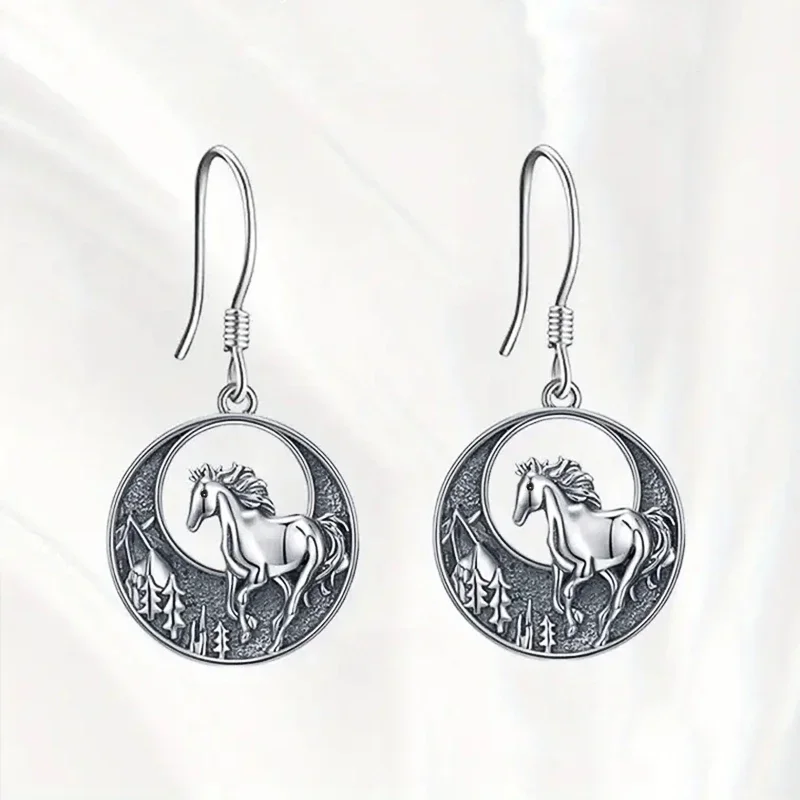 Huitan Galloping Horse Vintage Earrings for Women Novel Cave Tree Animal Design Special-interested Female Earrings Retro Jewelry