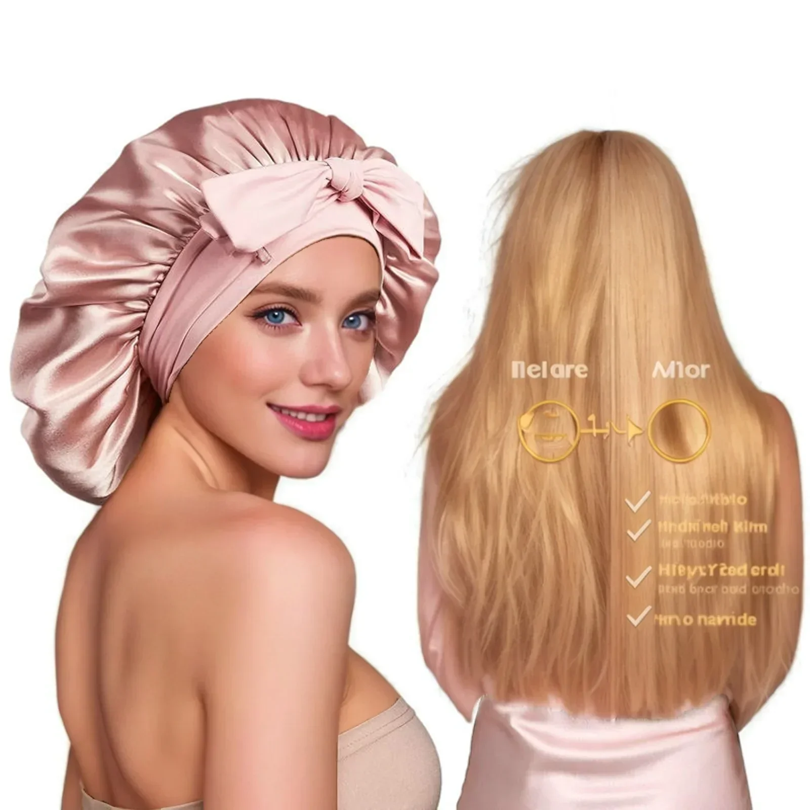 

Double silk streamer, round hat, bow, beauty care, wide-brimmed headscarf, nightcap.