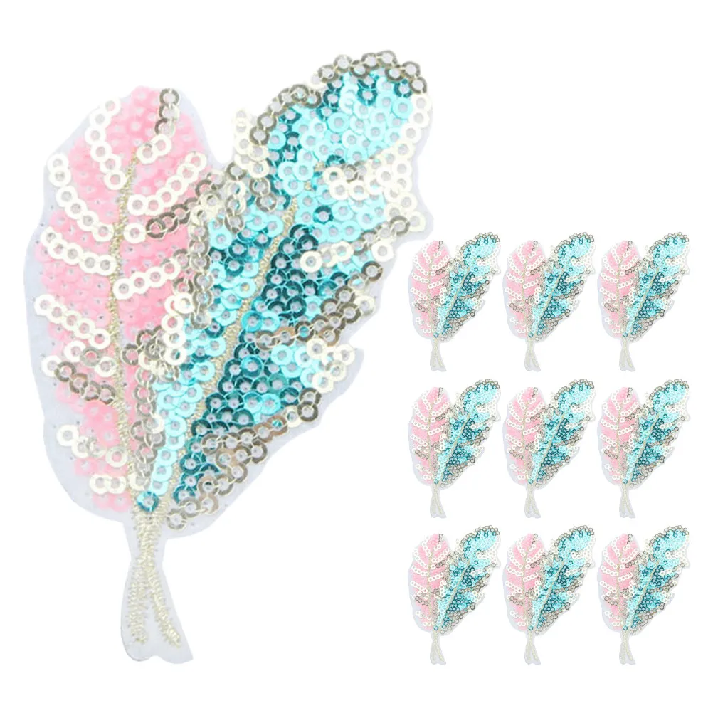 10Pcs Decorative Leaf Clothes Patches Sequin Iron Hats Coats Patches for Repairing Embellishing Bags Pants Multi-Function Wear