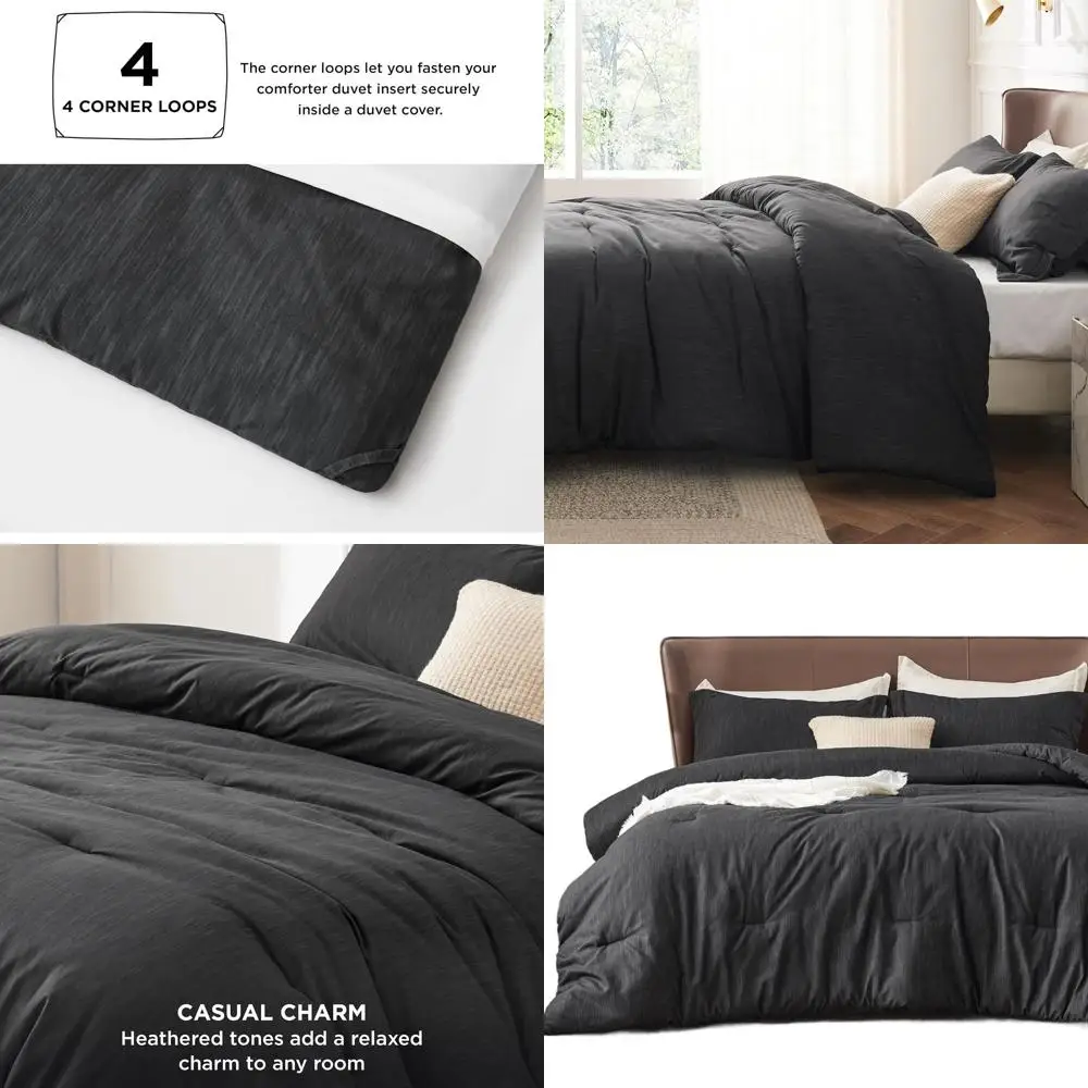 

All-Season Black Cationic Dyed Comforter Set for California King, 3-Piece with Oversized Comforter and Pillow Shams