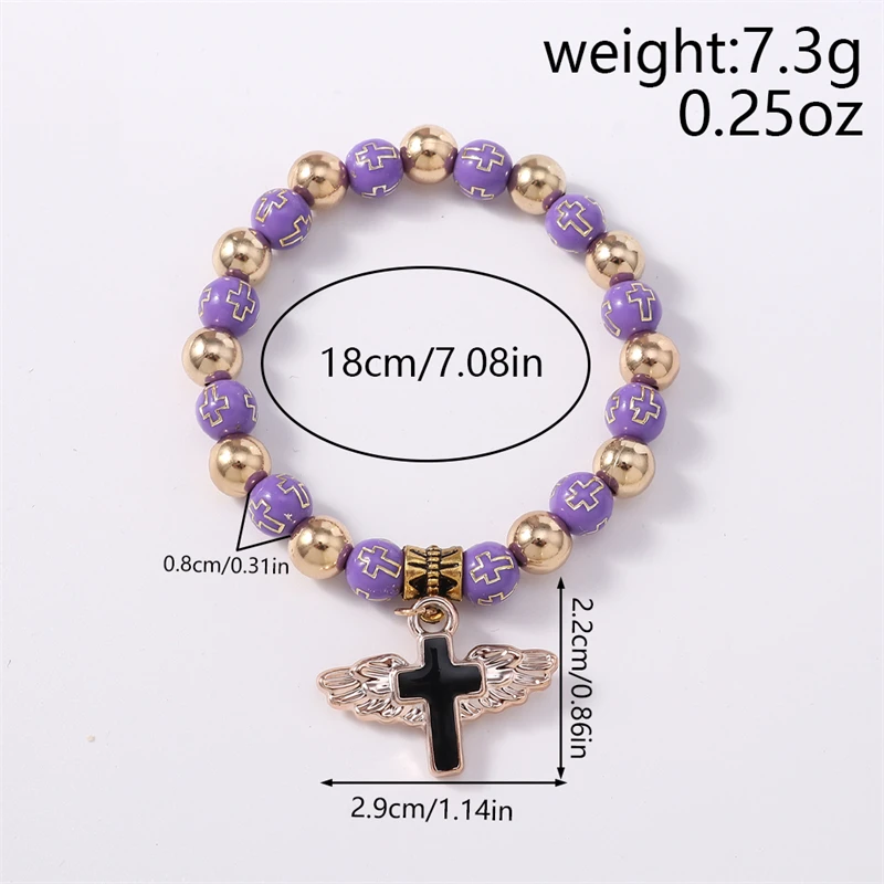 Modisches handgefertigtes Armband mit bunten Perlen für Damen, Kreuzanhänger-Armband, Freundschaftsschmuck, Geschenke für Mädchen – Detail 5