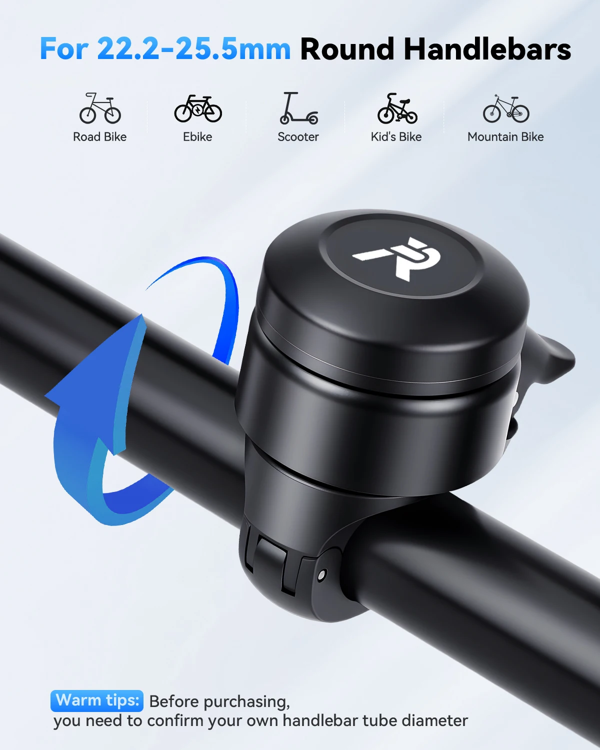 Rockbye120dB Bike Bell For Apple AirTag Waterproof ‎Handlebar Mount Bicycle Bell Anti-Theft For Kids & Adults Hidden GPS Tracker