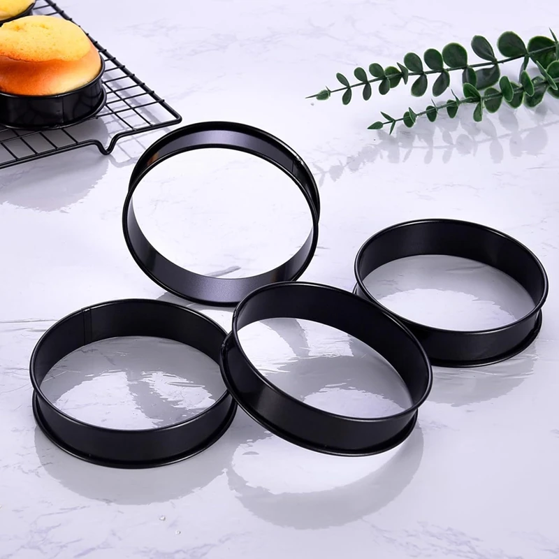 16Packs English Muffin Rings Crumpet Rings NONSTICK -Stainless Steel Double Rolled Tart Rings Round Black