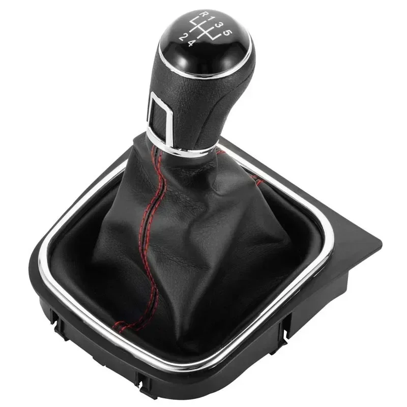 For VW Golf 5 6 Jetta V VI Scirocco 5/6 Speed Black Leather Gear Shift Knob Lever With Boot Gaiter Wear Resistant Complete Inter