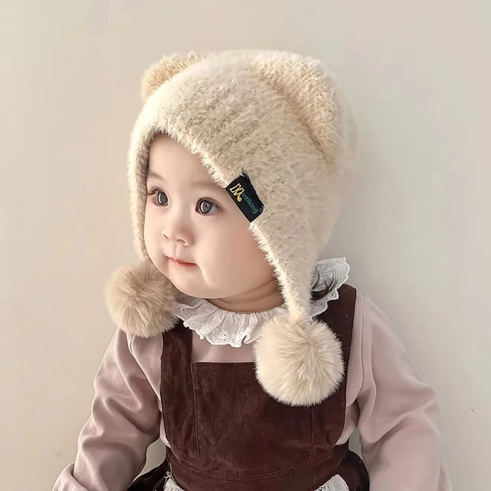 

New Ear Protection Caps Warm Windproof Cartoon Pompom Hat Knitted Cap Winter