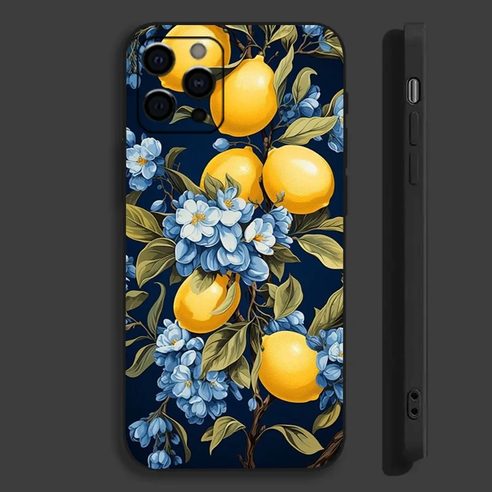 Coque de téléphone Apple iPhone 15,14,13,12,11,Pro,X,XS,Max, Poly, Plus,Mini Soft Black Cover, Fruit, Citron Painting