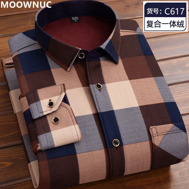 2022 Autumn and Winter New Men\'s Classic Fashion Wild Plaid Long-Sleeved Shirt Men\'s Plus Velvet Thick Warm High-Quality Shirt