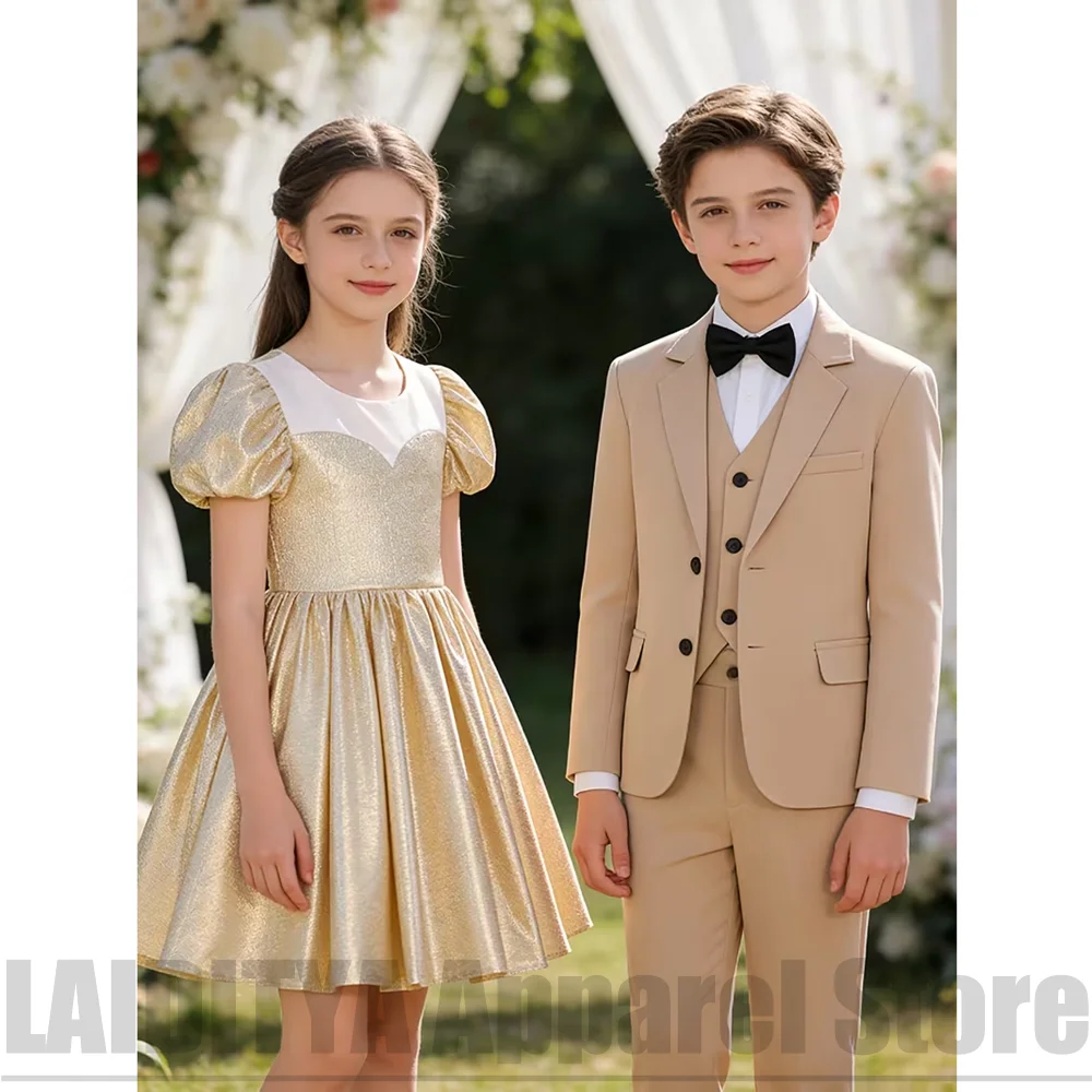 Boys 3 Piece Suit Jacket Vest Trousers Children Elegant Costume For Wedding Birthday Banquet Stage Show Party Formal Outfit