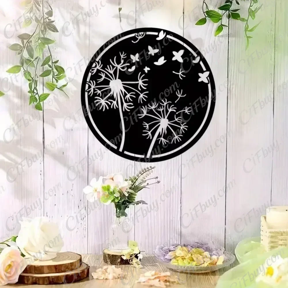 CIFBUY Dandelion Metal Wall Art Hanging Sculpture Iron Rustproof Waterproof Indoor Outdoor Patio Home Decor Gift