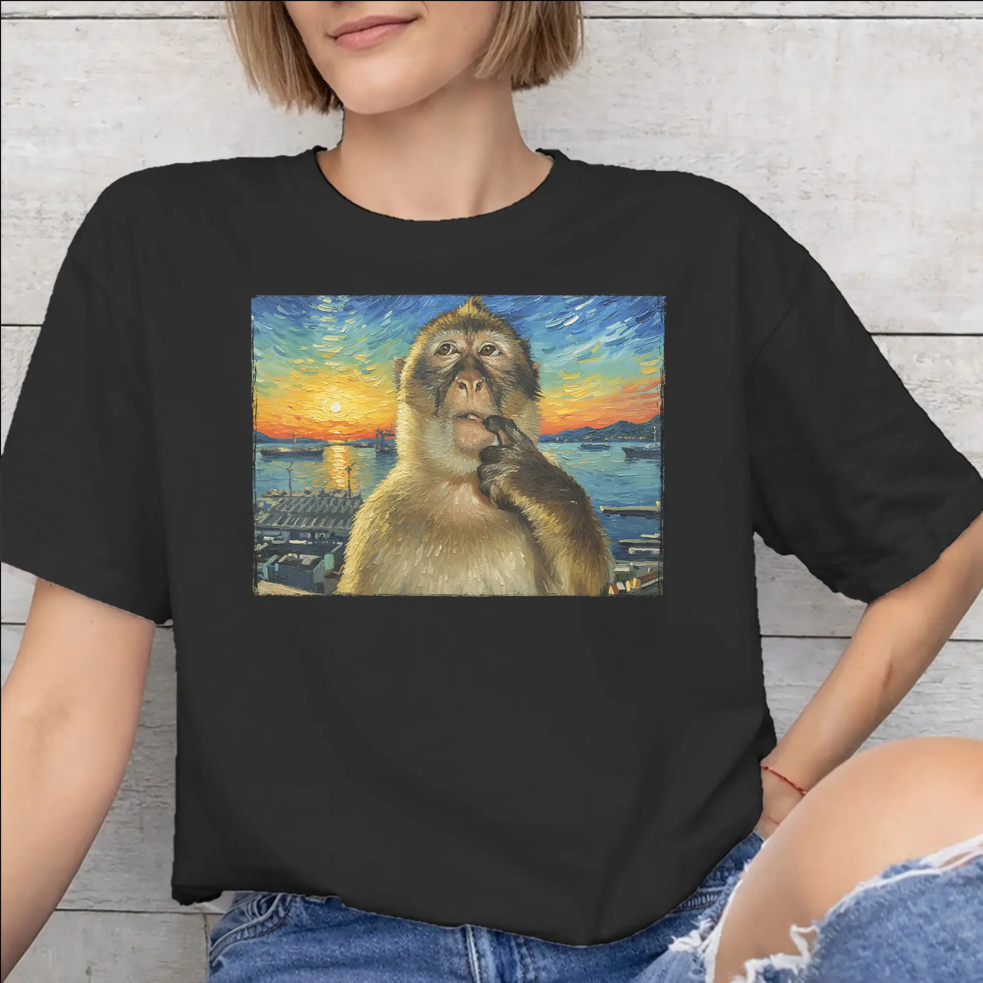 Fashion Thinking Monkey Meme  T Shirt for Men Women  Pure Cotton Tee Shirt Short Sleeve Tops