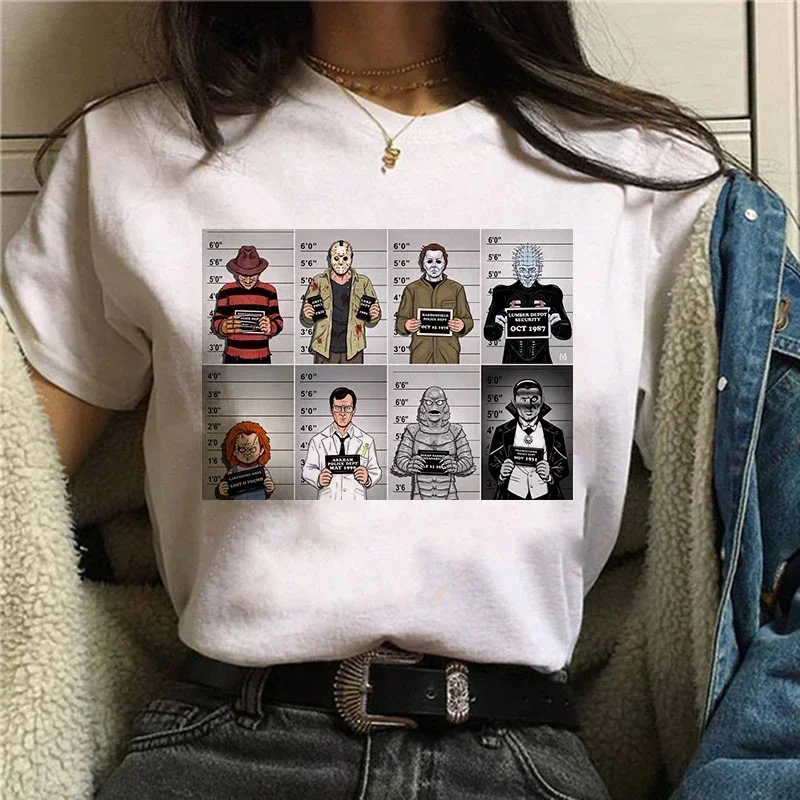 Horror Friends Pennywise Michael Myers Jason Voorhees Halloween Women T-Shirt Top Ouija T Shirt Camiseta Female T Shirt