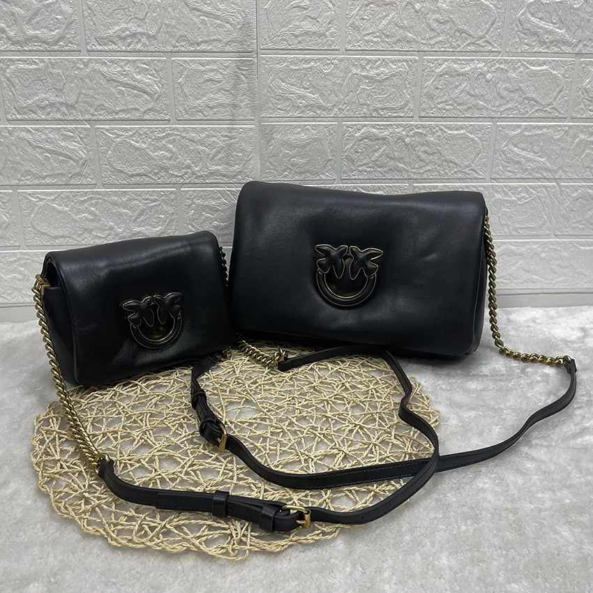 New Light Luxury Lambskin Puffer Pillow Bag Resin Black Buckle Shoulder Crossbody Purse Women Handbag Quilted Chic