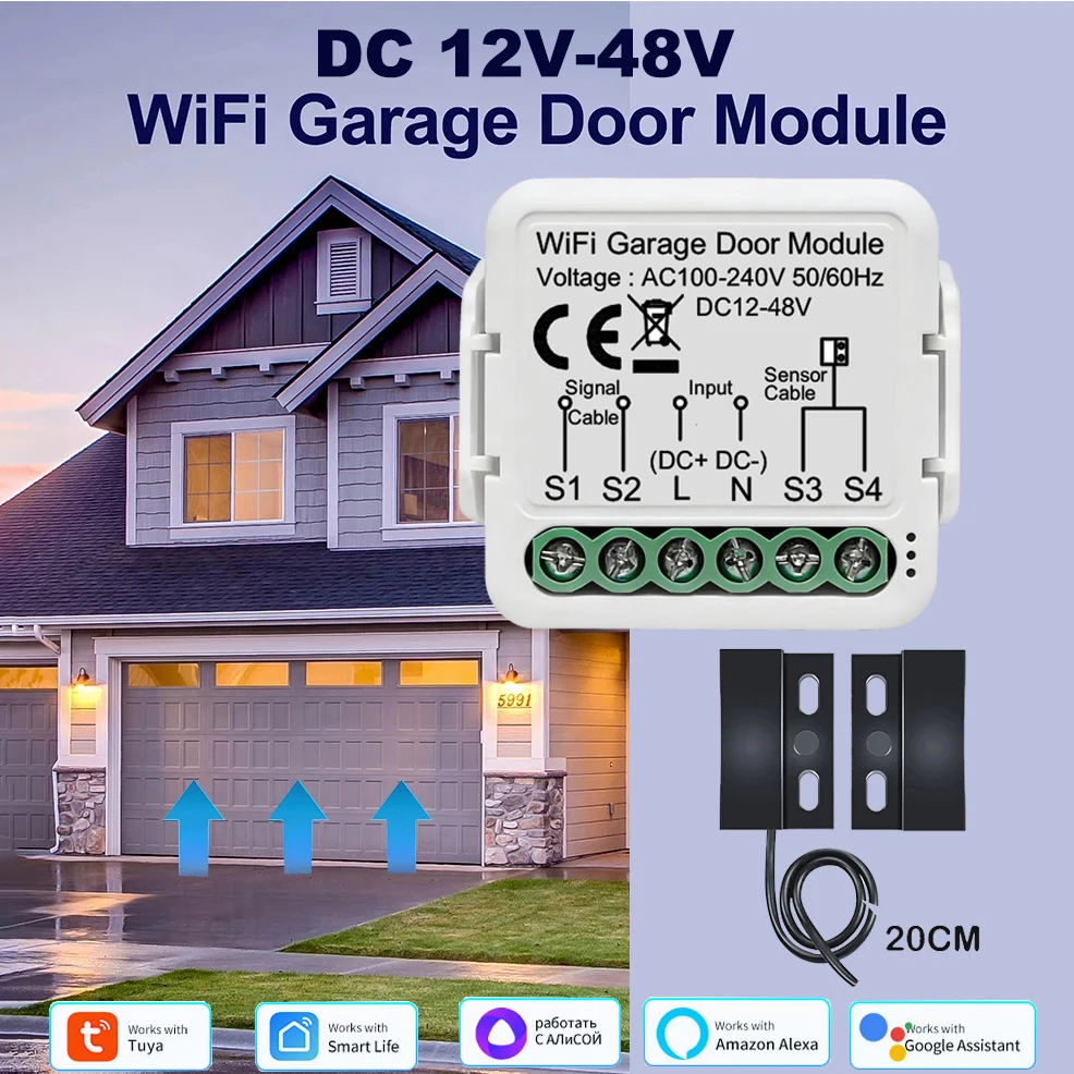 Tuya DC12-48V WiFi Garage Door Opener Zigbee Gate Controller Switch Module Timer, Remote Control, Works with Alexa  Google