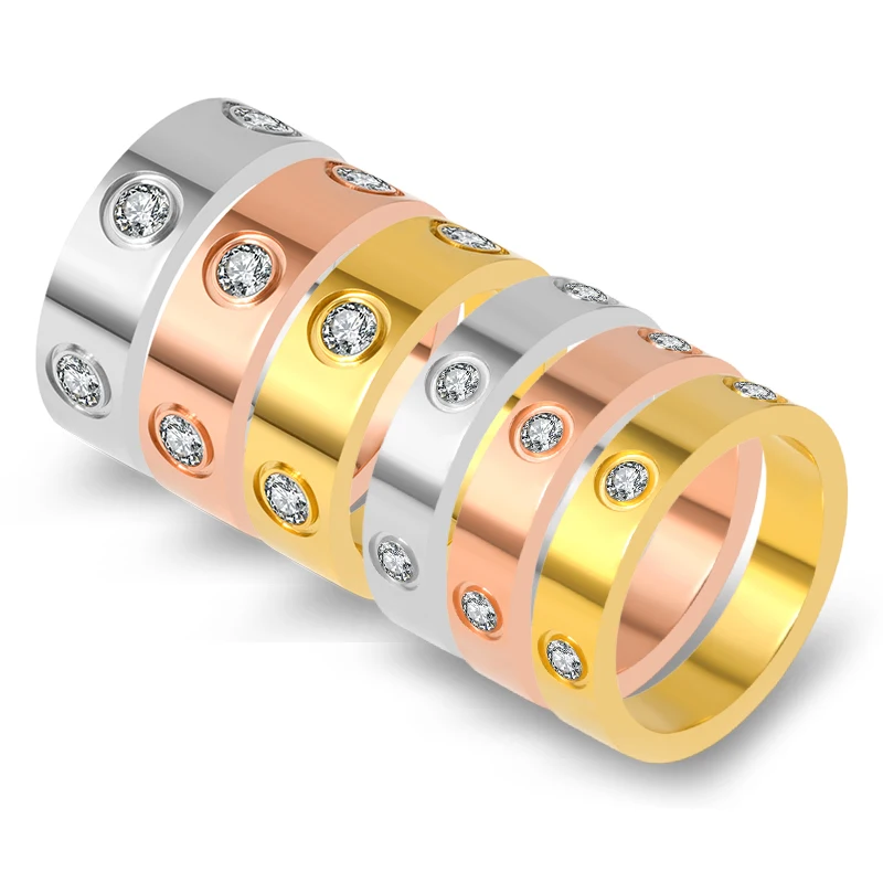 Chic Stainless Steel Love Ring Luxury Cubic Zirconia Gold Plated Finger Ring for Women Fashion Charm Wedding Jewelry Party Gifts